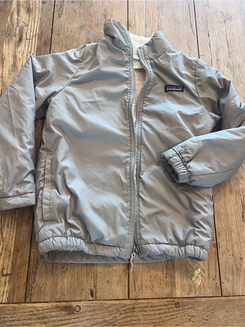 Patagonia Kids Light Gray Sherpa-Lined Puffer Jacket size 7